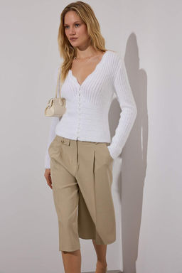 Limited Edition Ekru Yumusak Dokulu Crop Triko H?rka TWOAW26HI00244