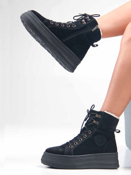 Ботинки 219.warmbl. черный замша/Байка