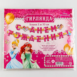 Гирлянда на люверсах "С Днем Рождения!", длина 235 см, Принцессы