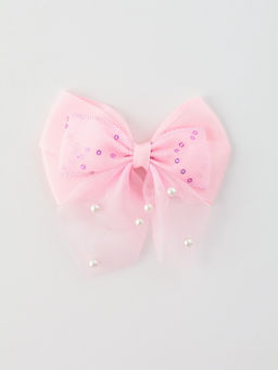 Цена за 6 шт. Бант для волос на резинке «Бантик Лили с блёстками», 10×8 см, розовый
