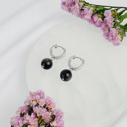 Серьги из серебристого Обсидиана