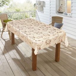 Скатерть арт. 12988/1/165, ПИОН, прямоугольная, 165 см х 250 см, ТЕФЛОН, бежевый фон, коричневый рисунок, узорный край