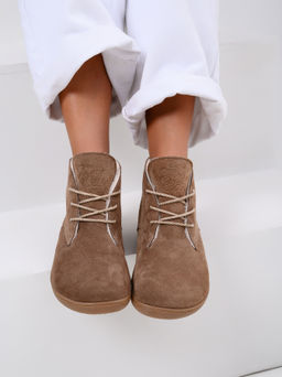 Босоногие ботинки 208.NATAbr.Серо-коричневая замша/Шерсть