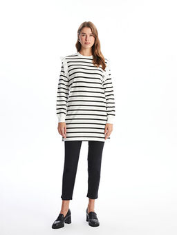 Bisiklet Yaka ?izgili Kad?n Sweatshirt Tunik