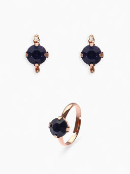 Гарнитур 3 предмета: серьги, кулон, кольцо безразмерное Эдель бусинка, цвет синий в золоте, 45 см