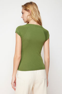 Trendyolmilla Beyaz Ay Kol Fitted/Vucuda Oturan Esnek Orme Bluz TWOSS24BZ00088  фото 13