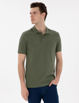 Haki Regular Fit %100 Pamuk Polo Yaka Basic Ti__rt