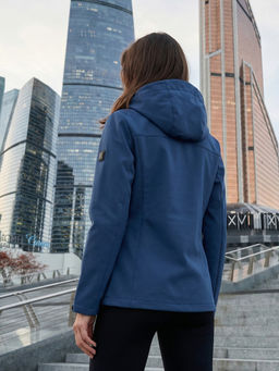 Ветровка женская софтшелл виндстоппер с капюшоном спортивная темно-синего цвета 9616_1TS - Valianly фото 80