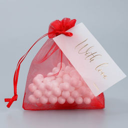 Цена за 10 шт. Мешочек подарочный органза бордовый «Бордо», с шильдиком, 10 х 12 см +/- 1.5 см