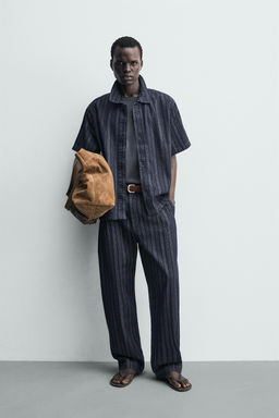 CAMISA RELAXED FIT JACQUARD RAYAS / Azul