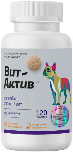 Витамин Вит-Актив С-С д/собак старше 7лет, 120 таб. 6 упак.блок, Фармакс
