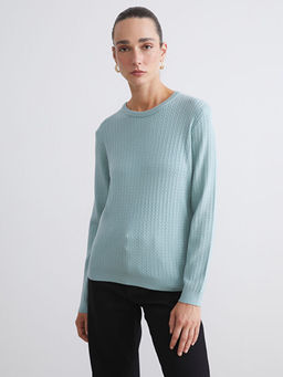 Bisiklet Yaka Kendinden Desenli Kad?n Triko Kazak