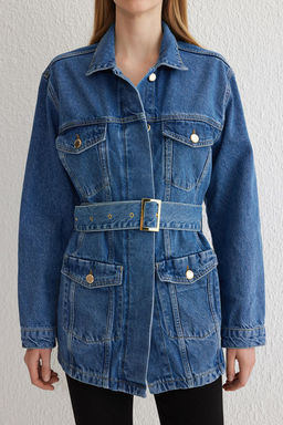 Mavi Kemerli Cep Detayl? Denim Ceket TWOSS25CE00004 - Trendyolmilla фото 3