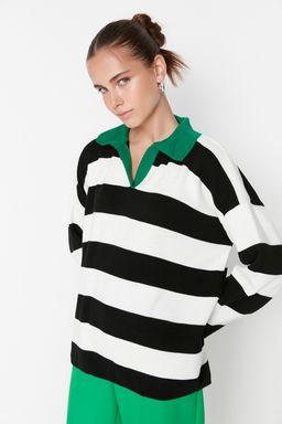 Yesil Genis Kal?p Cizgili Triko Kazak TWOAW23KZ00008 - Trendyolmilla фото 3