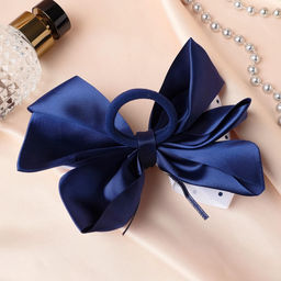 Цена за 6 шт. Бант для волос на резинке «Школьница», цветок и горошек, 13 см, сине-белый