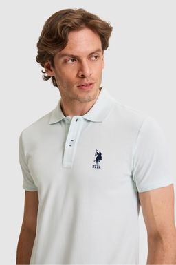 Erkek Slim Fit Polo Yaka Su Ye_ili Basic Ti__rt