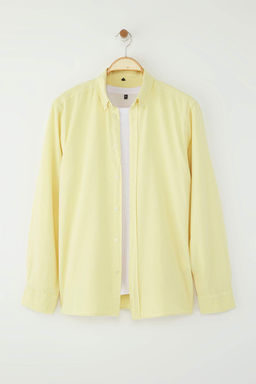 Sar? Unisex Regular Fit %100 Pamuklu Keten Gorunumlu Gomlek TMNSS23GO00099
