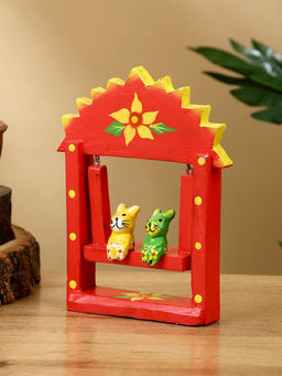 Сувенир Зайки на качелях, 10?3.5?15 см, дерево, красный