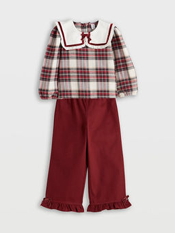 Bebe Yaka Ekose K?z ?ocuk Bluz ve Pantolon