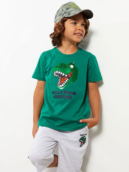 Bisiklet Yaka Bask?l? ?ift Y?nl? Payetli K?sa Kollu Pamuklu Erkek ?ocuk Ti??rt - Waikiki фото 2