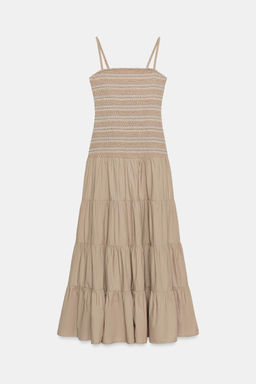VESTIDO MIDI NIDO DE ABEJA BORDADOS / Beige oscuro - Zara фото 8