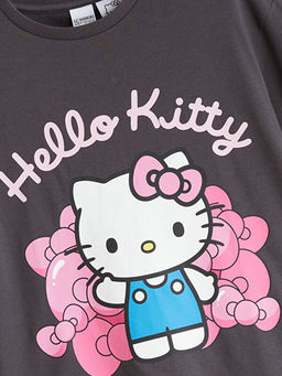 Bisiklet Yaka Hello Kitty Bask?l? K?z ?ocuk Ti??rt
