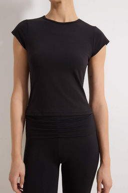 Siyah Soft F?rcal? Kumas Orme Spor T-Shirt THMSS26TS00004