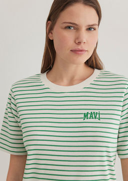 Mavi Logo Bask?l? Cizgili Yesil Tisort  фото 7