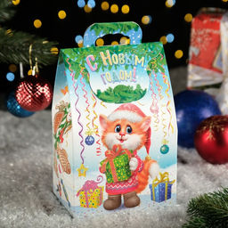 Цена за 10 шт. Подарочная новогодняя коробка "Заяц - Кот", 20×10×6 см