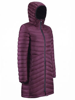 Куртка женская удлинённая стёганая с капюшоном и графеновой подкладкой бордового цвета 9628_1Bo
