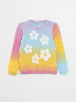 Bisiklet Yaka Desenli Uzun Kollu K?z ?ocuk Triko Kazak