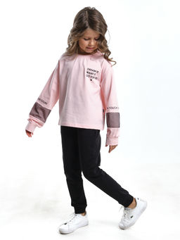 Лонгслив для девочки с принтом UD 7897 крем-розовый - Mini maxi фото 5