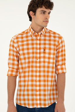 Мужская рубашка с длинным рукавом кирпичного цвета - U.s. polo assn фото 3