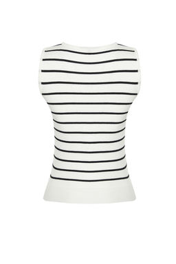 Trendyolmilla Ekru Premium Iplik/Ozel Iplik Cizgili Polo Yaka Triko Bluz TWOSS24BZ00387