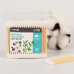 Цена за 4 шт. Ватные палочки, пакет 100 шт., наконечник - классика, хлопок/бамбук(стик)