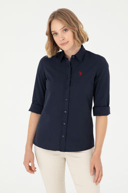 Женская базовая рубашка темно-синего цвета с длинным рукавом - U.s. polo assn фото 8