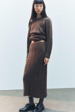CABLE KNIT MIDI SKIRT WITH WOOL