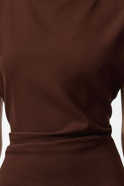 TRENDYOLMILLA Kahverengi A Kesim Degaje Yaka Midi Krep Dokuma Elbise TWOAW25EL00393  фото 8