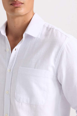 Мужская белая хлопковая базовая рубашка обычного кроя с длинными рукавами и обычным кроем - Defacto фото 5