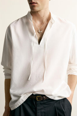 CAMISA RELAXED FIT ALGOD?N - VISCOSA LAZOS / Blanco roto - Zara фото 5
