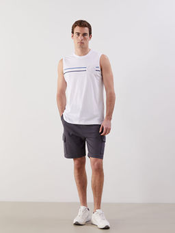 Bisiklet Yaka Bask?l? Erkek Kolsuz Ti??rt