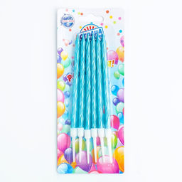 Свечи в торт витые с подставкой, 6 шт, 11 см, небесно-голубой - Страна карнавалия фото 3