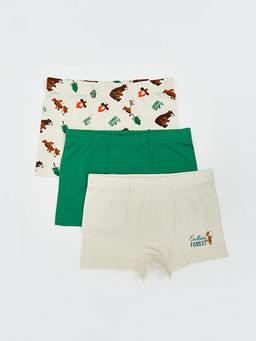 Bask?l? Penye Erkek ?ocuk Boxer 3l?