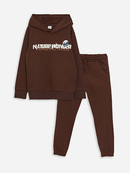 Bask?l? Uzun Kollu Erkek ?ocuk Hoodie ve E?ofman Alt?