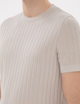 Bej Slim Fit Bisiklet Yaka Triko Ti__rt
