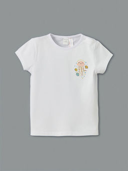 Bisiklet Yaka Bask?l? K?z Bebek Ti??rt ve ?ort 2li