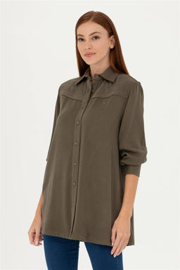 Женская рубашка цвета хаки с длинным рукавом - U.s. polo assn фото 10