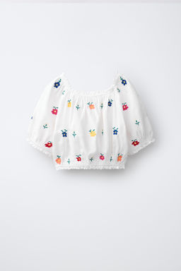 BLUSA GLOBO FLORES BORDADAS / Multicolor - Zara фото 3