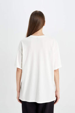 Футболка оверсайз с круглым вырезом и принтом из чесаного хлопка с короткими рукавами - Defacto фото 7