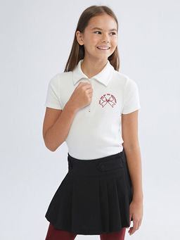 Polo Yaka Bask?l? K?z ?ocuk Ti??rt